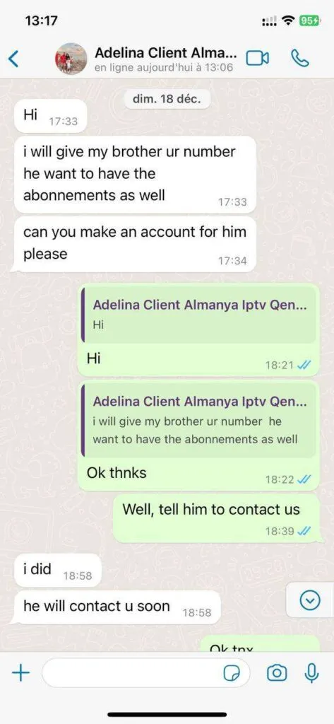 Verified customer WhatsApp testimonial for WorthyStream IPTV
